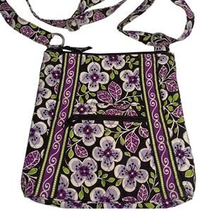 Vera Bradley Hipster Crossbody Bag Plum Petals Quilted Cloth Tote Shoulder Purse
